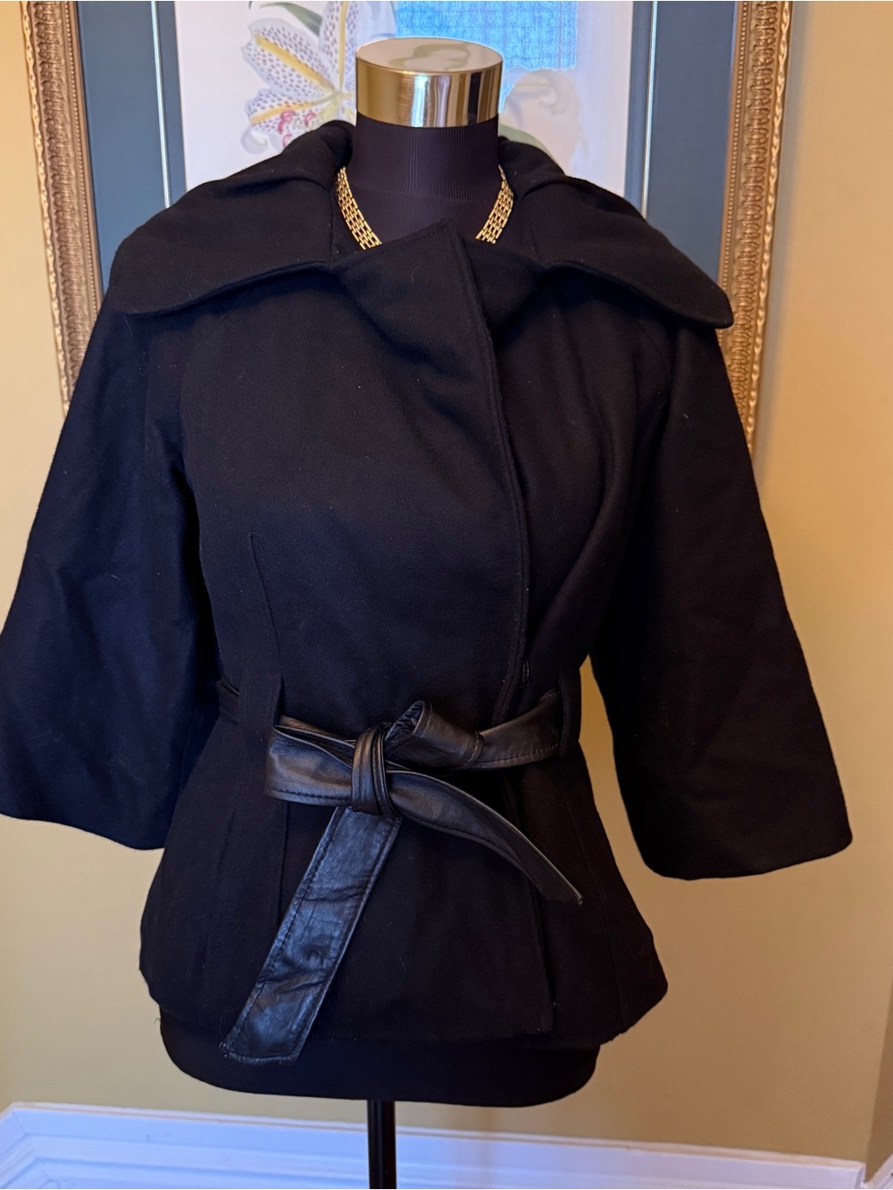 Guess Black Wool Belted Pea Coat